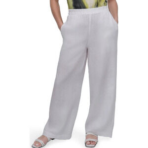 DKNY Women's Linen Wide-Leg Pull-On Pants White Size XL 17296
